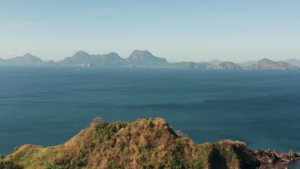 Drone Aéreo Mar Azul Praia Tropical Nacpan Nido Palawan Filipinas — Vídeo de Stock