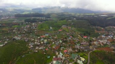 Top view of village among tea plantations and agricultural lands. Nuwara Eliya, Sri Lanka.
