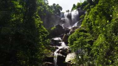 Top view of waterfall in the rainforest view from above. Olu Ella, Sri Lanka.