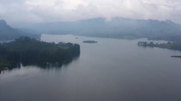 Aerial Drone Tea Plantation Maskeliya Lake Tea Estate Landscape Maussakelle — Wideo stockowe