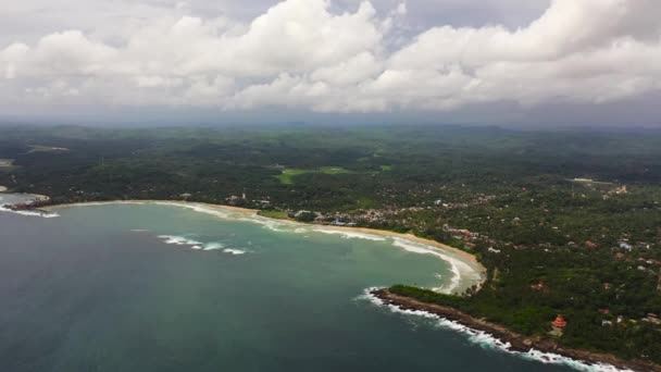 ヤシの木の間のビーチやホテルと海岸のトップビュー スリランカのディケッラビーチ — ストック動画