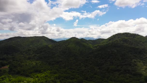 Aerial View Mountains Covered Rainforest Trees Blue Sky Clouds Sri — Stock Video