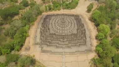 Endonezya, Yogjakarta Java 'daki hava manzaralı Budist tapınağı Borobudur kompleksi. Turistik eğlence, Unesco dünya mirası. Candi Borobudur