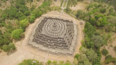 Endonezya, Yogjakarta Java 'daki hava manzaralı Budist tapınağı Borobudur kompleksi. Turistik eğlence, Unesco dünya mirası. Candi Borobudur