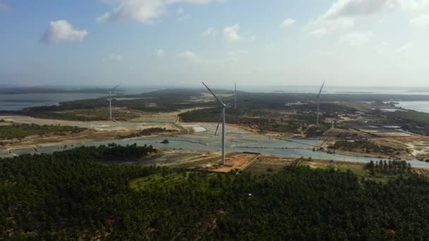 Aerial View Wind Turbines Coastline Wind Power Plant Kalpitiya Sri — Stock videók