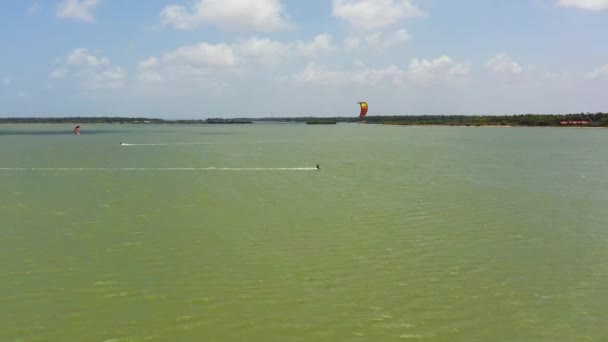 Top View Kalpitiya Best Kitesurfing Destination Asia Kitesurfers Lagoon Kalpitiya — Video Stock