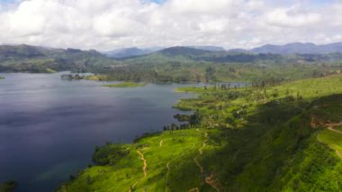 Beautiful Maussakelle reservior and tea estate view from above. Maskeliya, Sri Lanka.