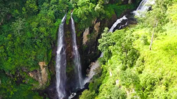 Beautiful Waterfall Rainforest Vegetation Sri Lanka Puna Ella Falls — Stockvideo