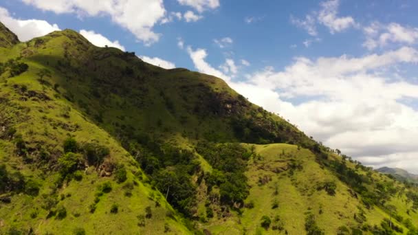 Mountain Slopes Green Grass Forest Blue Sky Clouds Mountain Landscape — Video