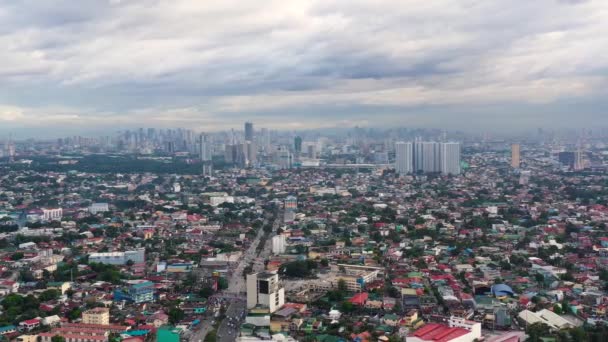 Ludne Miasto Manila Stolica Filipin Drapaczami Chmur Ulicami Budynkami Dron — Wideo stockowe