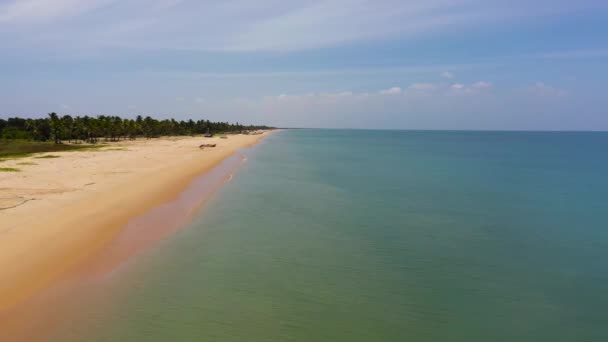 Вид Красивый Песчаный Пляж Океан Волнами Шри Ланка — стоковое видео
