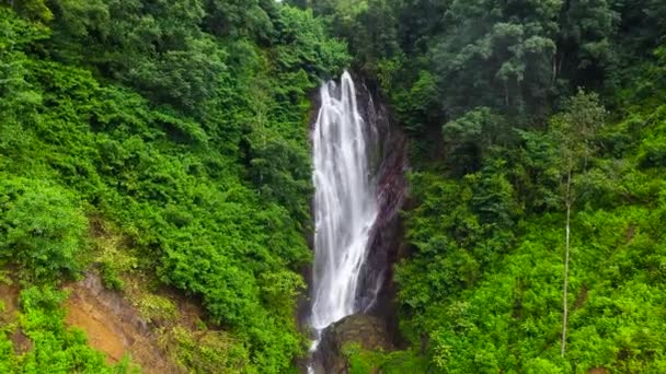 Aerial Drone Beautiful Waterfall Rainforest Vegetation Mohini Falls Sri Pada — Stockvideo