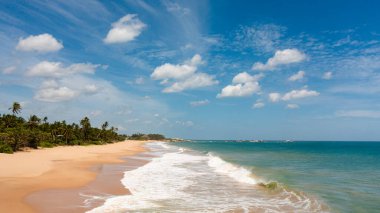 Tropical landscape with beautiful sandy beach and blue sea. Sri Lanka.