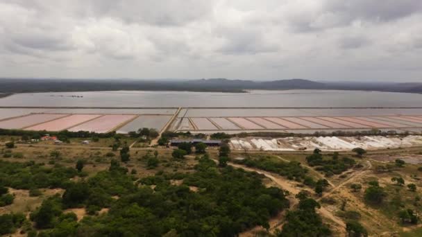 Aerial View Salt Extraction Sri Lanka Evaporation Salt Ponds — Stockvideo
