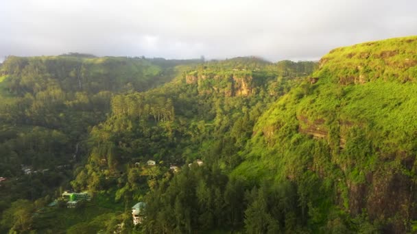 Landscape Mountains Waterfall Tea Plantations Sunset Ramboda Sri Lanka — Wideo stockowe