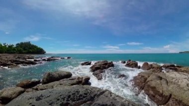 Rocky coast and sea surf. Borneo, Malaysia. Kalampunian Beach.