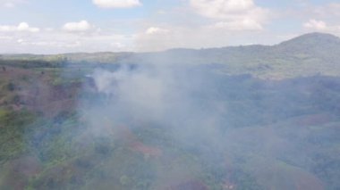 Dağlarda orman yangını. Yangını doğal habitatı yok etmek ve Asya 'da büyük ölçekli çevresel hasara neden olmak. Mindanao, Filipinler