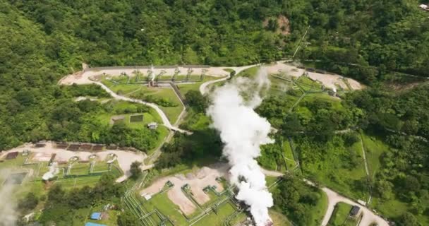 Aerial Drone Geothermal Power Plant Mountainous Province Renewable Energy Production — 图库视频影像