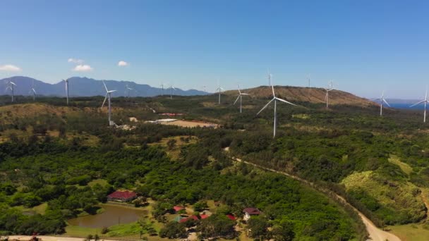 Top View Wind Turbine Power Generators Sea Coastline Alternative Renewable — Stok Video