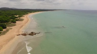 Aerial view of Tropical landscape with a beautiful beach in the blue water.Sri Lanka.