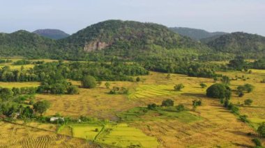 Agricultural landscape with farmland. Mountain landscape with green hills and farmland. Sri Lanka.