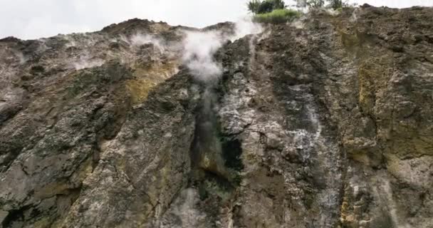 Aerial Drone Smoking Fumoroles Volcanic Activity Mag Aso Volcanic Steam — 图库视频影像