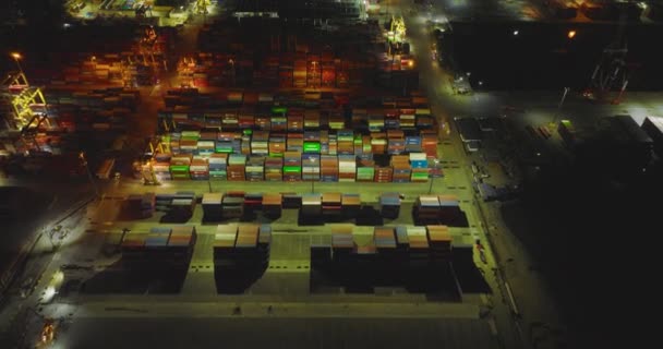 Aerial Drone Sea Port Container Terminal Manila City Night — Stok Video