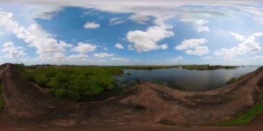 Fil 'in göl kıyısındaki vahşi havadan görünüşü. 360VR Video. Arugam Körfezi.