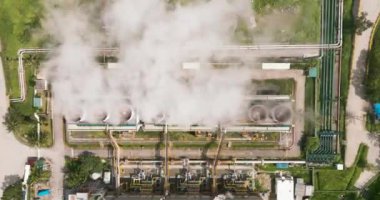 Top view ofgeothermal power production plant. Geothermal station with steam and pipes. Negros, Philippines.