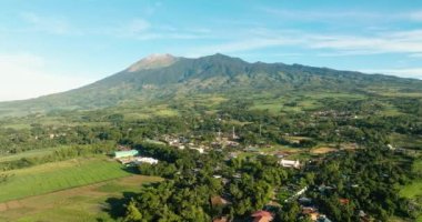 Aerial drone of farmland and rice terraces on the slopes of the Canlaon volcano. Negros, Philippines