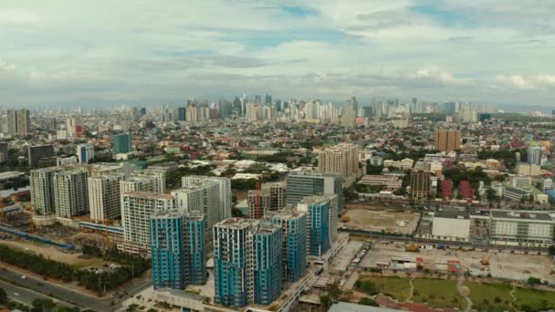 Manilla Stad Met Wolkenkrabbers Moderne Gebouwen Makati Business Center Antenne — Stockvideo