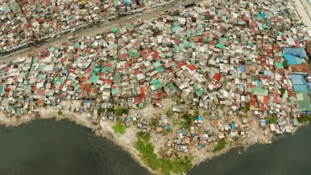 Παραγκουπόλεις Στη Μανίλα Κοντά Στο Λιμάνι Ποτάμι Μολυσμένο Πλαστικό Και — Αρχείο Βίντεο