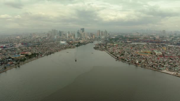 Manila City Skyscrapers Modern Buildings Makati Business Center Aerial Drone — Stock Video