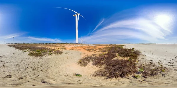 Group of windmills for renewable electric energy production. Wind Power Station. Sri Lanka. 360 panorama VR.