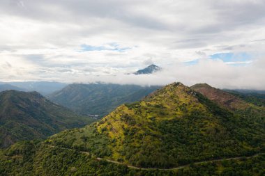 Aerial view of Tropical mountain range and mountain slopes with rainforest. Sri Lanka.