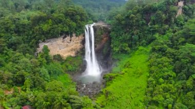 Waterfall in the jungle. Laxapana Falls in the rainforest. Sri Lanka.
