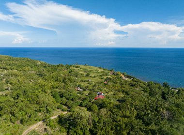 Tropical landscape and blue sea on the coast. Ocean and blue sky. Negros, Philippines