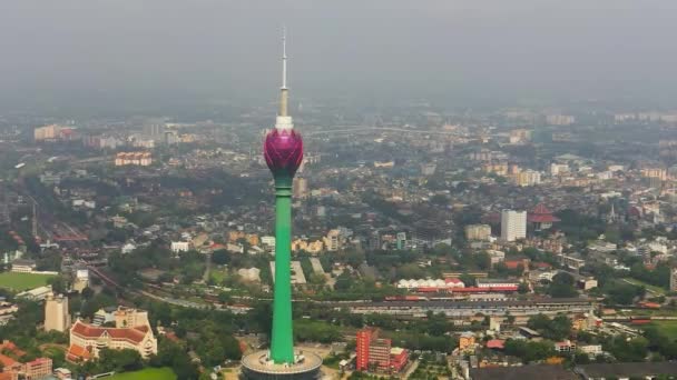 Αεροφωτογραφία Του Πύργου Lotus Στην Πόλη Colombo Σρι Λάνκα — Αρχείο Βίντεο