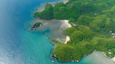 Tropical sandy beach and blue sea. Negros, Philippines