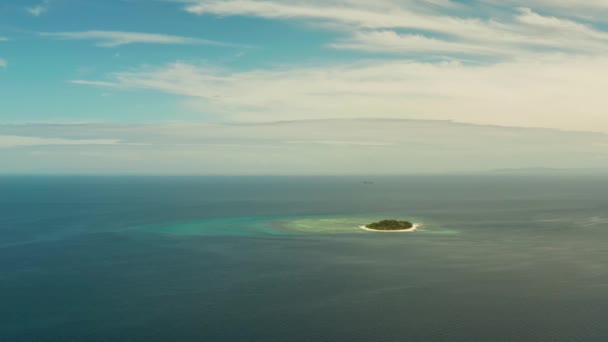 Tropical Island Sandy Beach Atoll Coral Reef Blue Sea Aerial — Stock Video