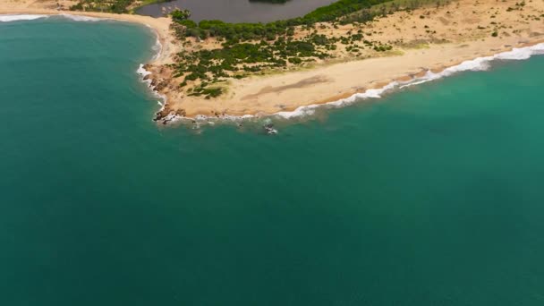 Aerial View Sandy Beach Sea Surf Waves Sri Lanka — Αρχείο Βίντεο