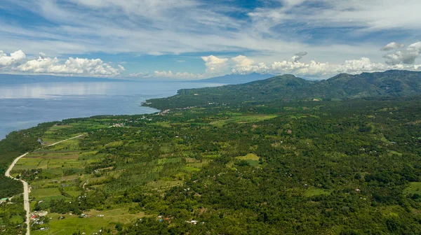 Drone Aéreo Costa Ilha Negros Com Cidades Aldeias Filipinas — Fotografia de Stock