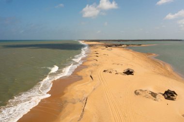 Tropical landscape with a beautiful beach in the blue water. Kalpitiya, Sri Lanka.