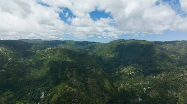 Vue Dessus Des Pentes Montagne Avec Forêt Tropicale Terres Agricoles — Photo