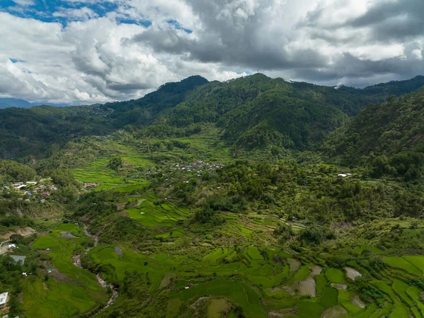 Dron Aéreo Tierras Agrícolas Terrazas Arroz Las Montañas Filipinas Luzón —  Fotos de Stock