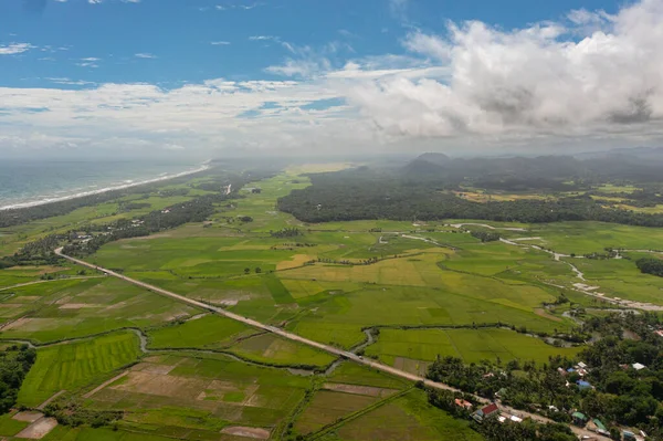 Ovanifrån Jordbrukslandskapet Med Risodlingar Och Jordbruksmark Filippinerna — Stockfoto