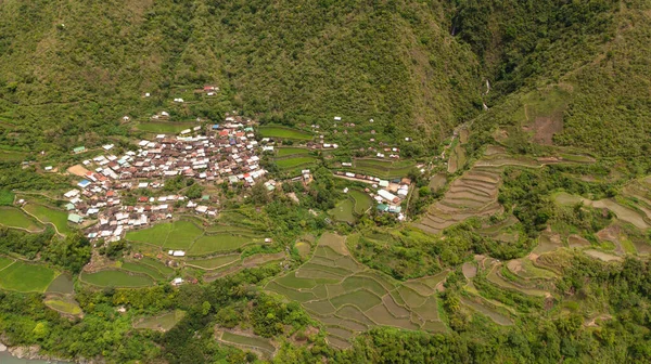 Вид Воздуха Деревню Среди Рисовых Террас Полей Горах Филиппины Luzon — стоковое фото