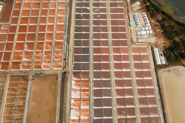 Aerial View Pools Water Evaporation Extraction Production Salt Sri Lanka — Stockfoto