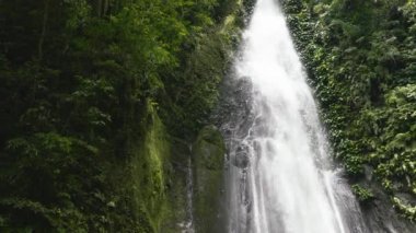 Top view of Jungle Waterfall in slow motion. Pulang-Tubig Falls. Negros, Philippines.
