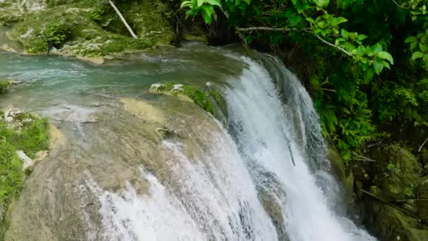 Lusno Falls Het Groene Bos Slow Motion Waterval Tropische Bergjungle — Stockvideo